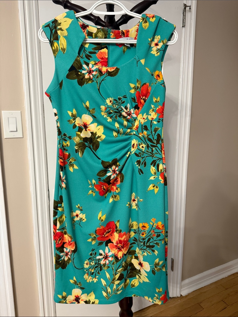 Floral Teal Sleeveless Sheath Dress